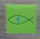 Rosenkranztasche in Maigrün, Fisch, Kreuz